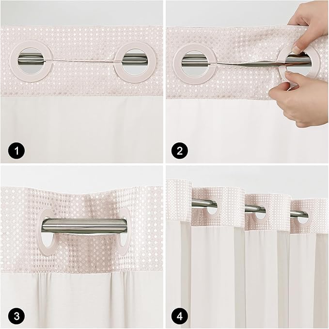 No Hook Shower Curtain with Snap in Fabric Liner, Waffle Weave Heavy Duty Thick Shower Curtains with Mesh Top Window, Hotel Style Waterproof Bathroom Curtain Set, 72 x 75 Inch, Blush Pink