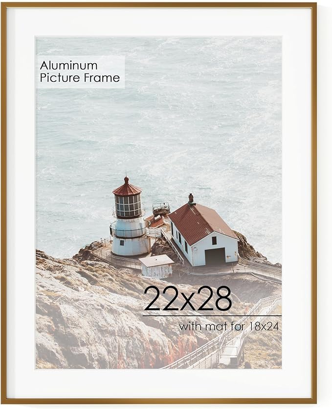 22x28 Metal Picture Frame For Wall With Mat For 18x24, 22''x28'' Aluminum Photo Frames With Tempered Glass, Minimalist Modern Poster Frame Horizontal And Vertical Formats, Bronze