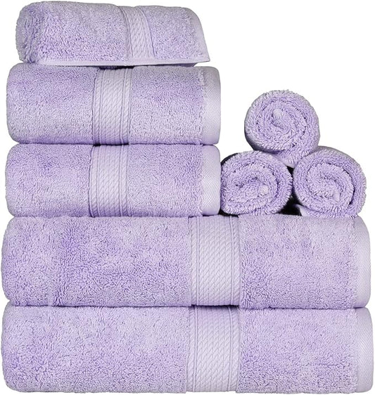 Superior Egyptian Cotton Pile 8 Piece Towel Set, Includes 2 Bath, 2 Hand, 4 Face Towels/Washcloths, Ultra Soft Luxury Towels, Thick Plush Essentials, Guest Bath, Spa, Hotel Bathroom, Purple