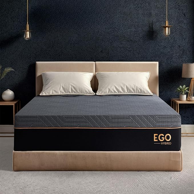 EGOHOME Hybrid Full Mattress 12 Inch, Cooling Gel Mattress, Comfort Foam & Pocket Spring Bed in a Box, Targeted Support Pressure Relief Mattres, CertiPUR-US Certified, Made in USA, 54x75x12 Black