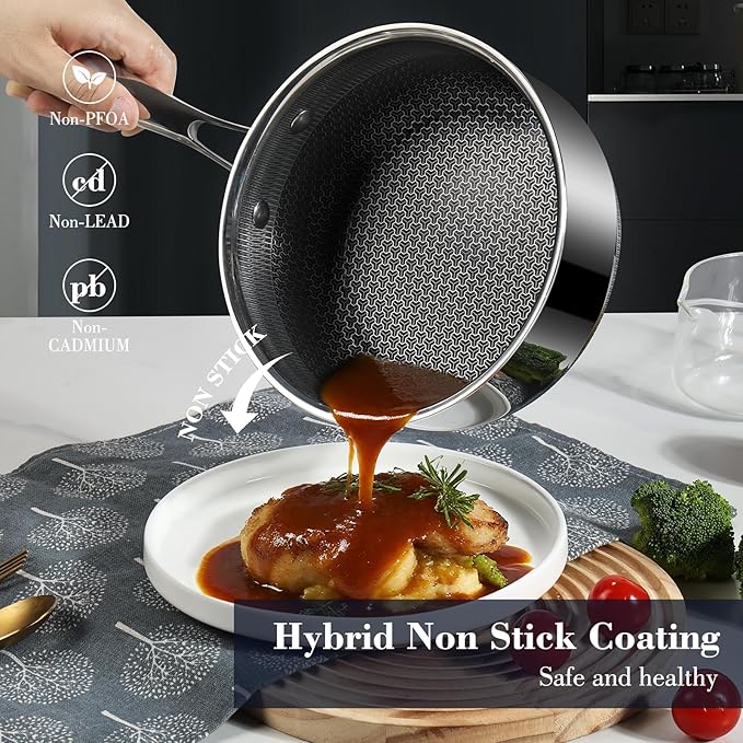 Hybrid Nonstick 6-Piece Pot Set with 2 Silicone Trivets, 1.5 QT, 2 QT, and 5.2-Quart Pots with Tempered Glass Lids, Stay-Cool Handles, Dishwasher Safe, Induction Ready, Compatible with All Cooktops