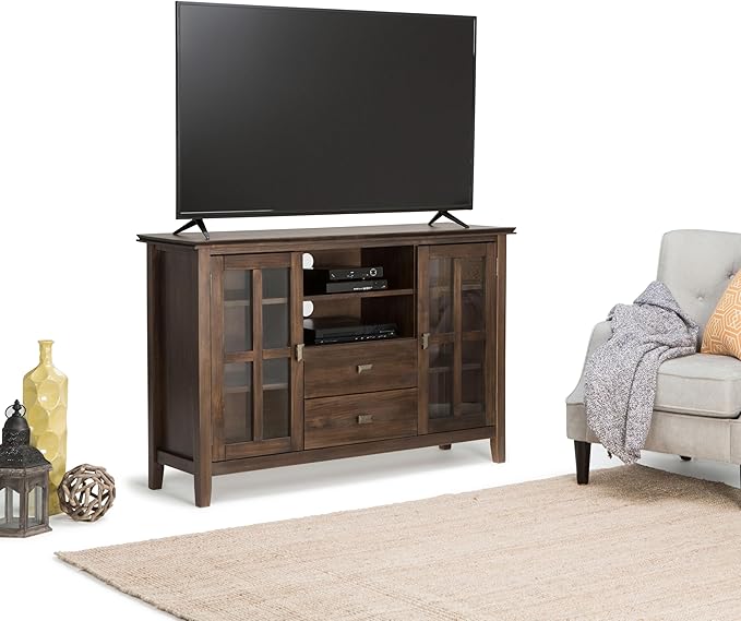 SIMPLIHOME Artisan SOLID WOOD 53 Inch Wide Transitional TV Media Stand in Natural Aged Brown for TVs up to 60 Inches, For the Living Room and Entertainment Center