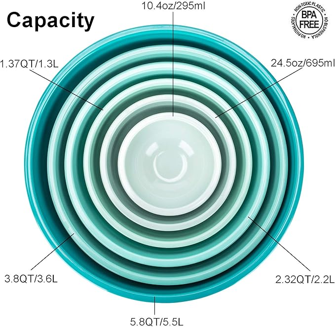 KOXIN-KARLU 6-Piece Nesting Melamine Mixing Bowl Set with Lids, Teal Assorted Colors