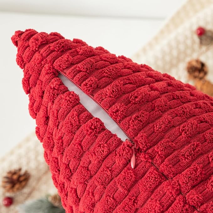 Kevin Textile Pillow Covers Pack of 2 Christmas Cushion Covers for Bedroom 20x20 Inch Burgundy Soft Corduroy Throw Pillow Cover with Stripes Machine Washable Pillowcase for Bedroom