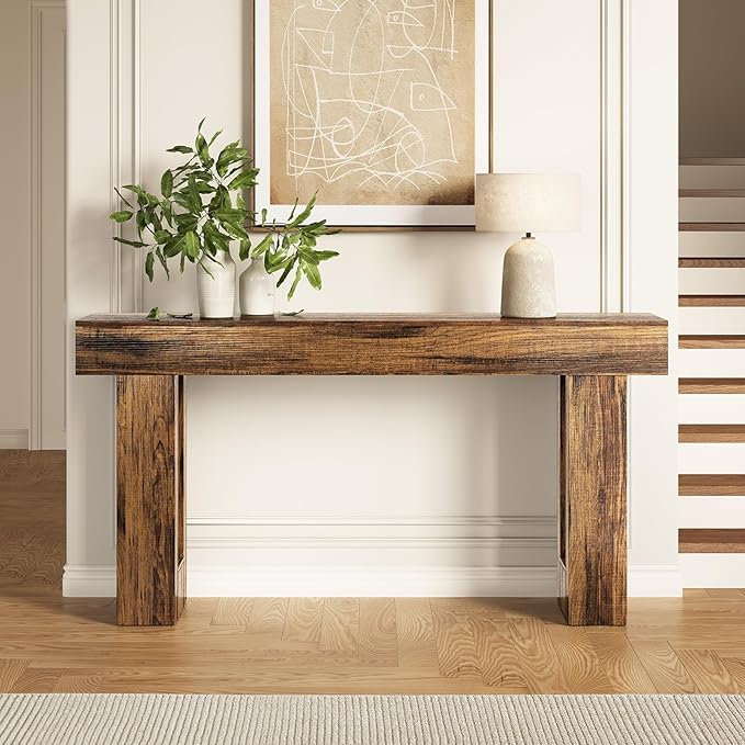 LITTLE TREE 63-Inch Long Console Tables for Entryway, Large Sofa Table Behind Couch, Wooden Entry Foyer Hallway Table, Industrial Console Sofa Tables for Living Room, Rustic Brown