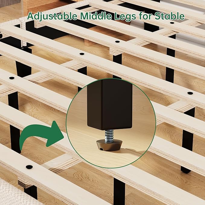 King Size Bed Frame with Headboard,Fabric Upholstered Platform Bed Frame with Wooden Slats Support,No Box Spring Needed/Non-Slip Without Noise/Easy Assembly, Beige