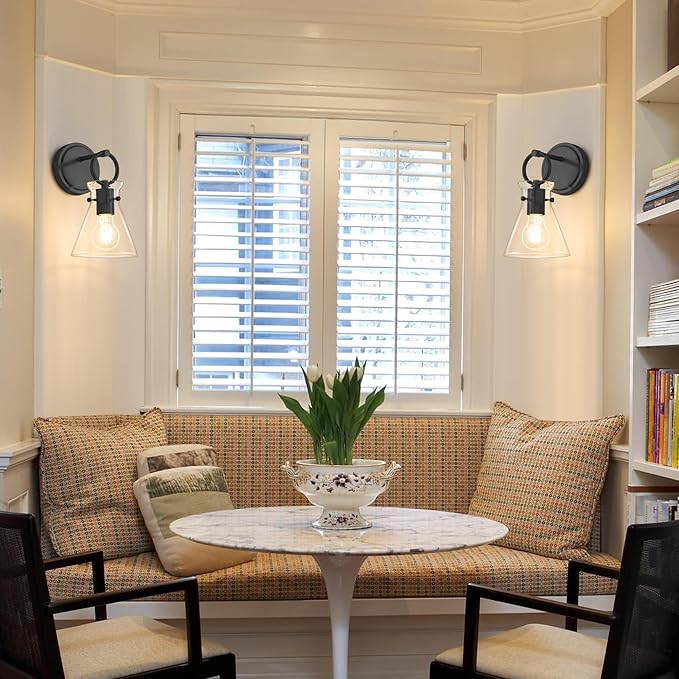 Wall Sconce for Bathroom Modern Vanity Light Fixtures Wall Mount Lighting Lamp Farmhouse Wall Lights with 6 Inch Clear Glass Shade for Bedroom Living Room Mirror Kitchen (Black, 1 Pack)