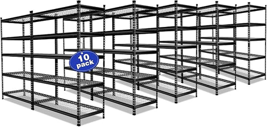 WORKPRO 5-Tier Metal Storage Shelving Unit, 48”W x 24”D x 72”H, Adjustable Storage Rack Heavy Duty Shelf, 4000 lbs Load Capacity (Total), for Garage, Kitchen, Bathroom, Warehouse, Black/Sliver, 10 PCS