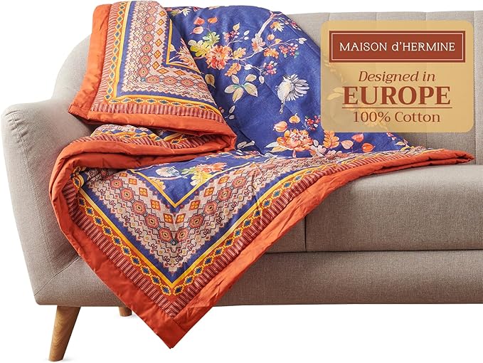 Maison d' Hermine Throw Blanket for Couch Lightweight Soft Warm Breathable Cotton Throw Blankets for Bed Girls Boys Women Men Gifts Sofa Travel Living Room Chair Bedding (50"x60", Kelim)
