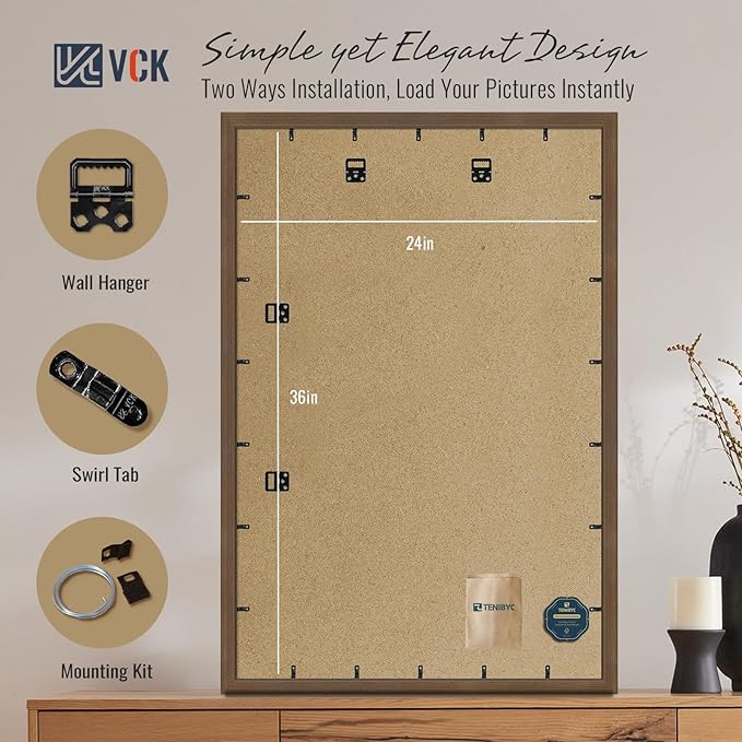VCK 24x36 Brown Poster Frames 3 Pack, High-End Wood Wide Border Picture Frame,Multi-Directional Display Family Photos, Office Prints, Studio/Gallery/Home Artwork