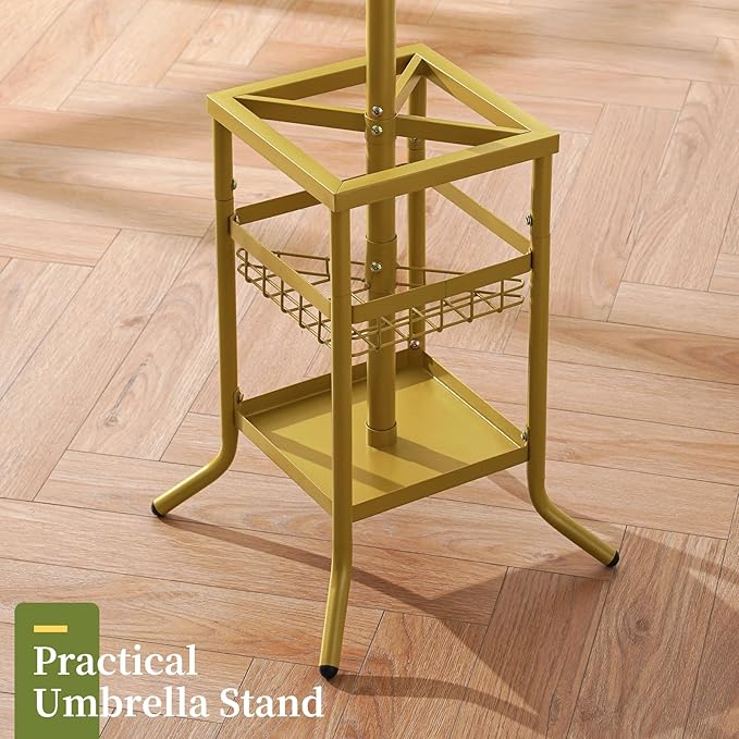 Yoobure Coat Rack Freestanding - Coat Tree with Umbrella Holder, Metal Coat Rack Stand with 12 Hooks, Modern Coat Hanger Stand for Entryway, Purse Rack Hat Rack Stand for Living Room Bedroom Office