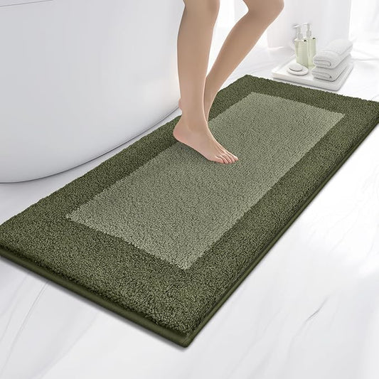 Bathroom Rugs 24" x 60", Non-Slip Extra Soft Absorbent Bath Rugs, Machine Washable Quick Dry Bath Mats for Bathroom Floor, Shower, Bathtub and Sink, Budding Green & Sage Green