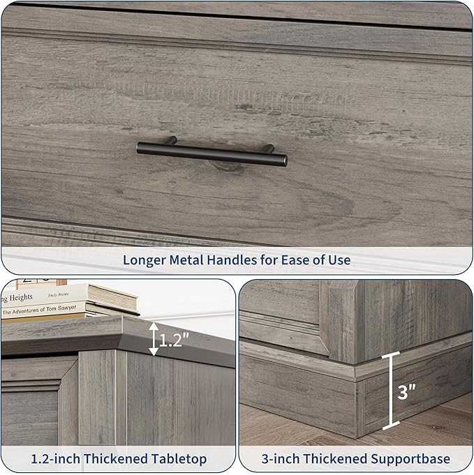 GAOMON Grey 6 Drawer Dresser for Bedroom, Farmhouse 47.2" Wide Chest of Drawers with Metal Handles, Rustic Double Wood Dresser, Storage Dressers Organizer for Living Room, Nursery