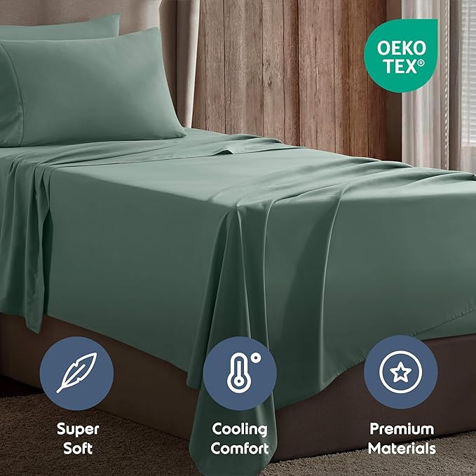 Nestl Twin Sheet Set - 1800 Ultra-Soft Microfiber Twin Bed Sheets - Double Brushed - Deep Pockets - Easy Fit - Extra Soft - 3 Piece Set - Bedding Sheets & Pillowcases (Twin, Sage Green)