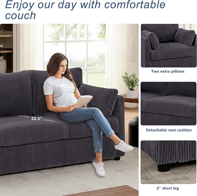 Modern Accent Chair Living Room Chairs in Corduroy Fabric,Reading Chair Sofa Couch for Apartment and Small Spaces. (Grey, Chair)