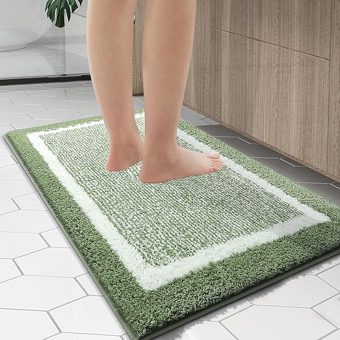 OLANLY Bathroom Rugs 30x20, Extra Soft and Absorbent Microfiber Bath Mat, Non-Slip, Machine Washable, Quick Dry Shaggy Bath Carpet, Suitable for Bathroom Floor, Tub, Shower (Medium, Sage Green)