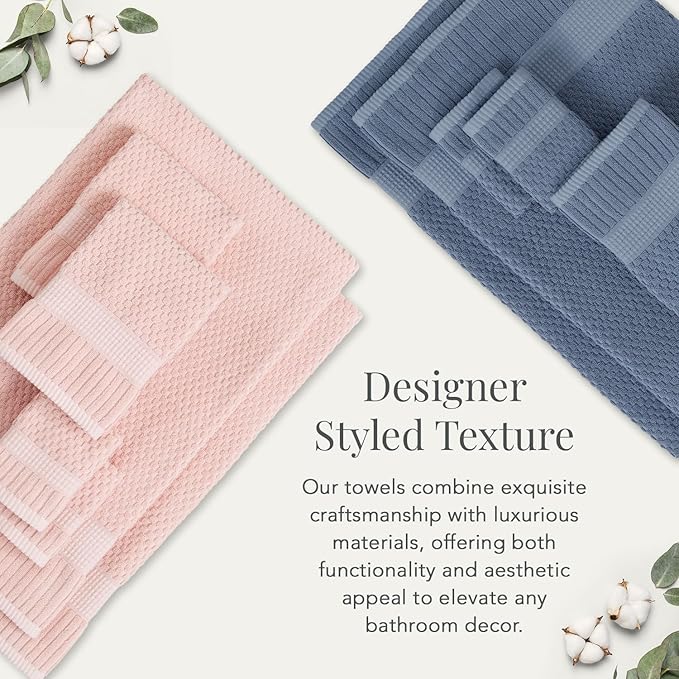 NY Loft 100% Cotton Hand Towel 6 Pack | Super Soft & Absorbent Quick-Dry Hand Towels 16" x 28" |Textured and Durable Cotton | Trinity Collection (6 Pack Hand Towel, Light Pink)