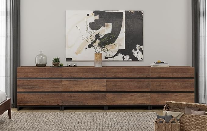 WAMPAT Dresser for Bedroom, Closet Organizers and Storage with 12 Drawers, Chest of Drawers with Metal Base, Wooden Modern Dresser for Living Room, Bedroom, Entryway, Brown