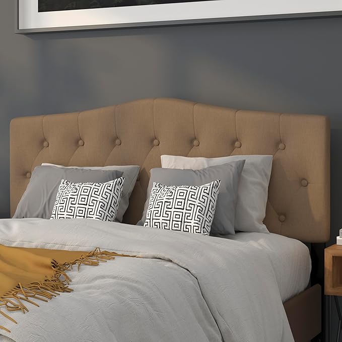 EMMA + OLIVER Arched Button Tufted Queen Size Headboard in Dark Brown Fabric