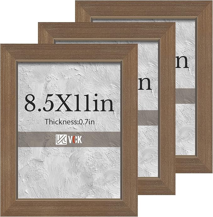 VCK 8.5x11 Brown Picture Frames 3 Pack, High-End Wood Wide Border Poster Frame,Tabletop & Wall Hanging, Multi-Directional Display Family Photos, Office Prints, Studio/Gallery/Home Artwork