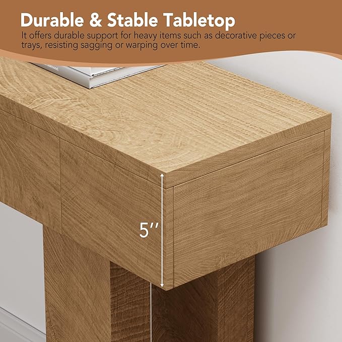 63 Inch Long Console Table, Narrow Rectangular Sofa Table Behind The Couch, Farmhouse Entryway Table for Entrance, Hallway, Living Room (Natural)