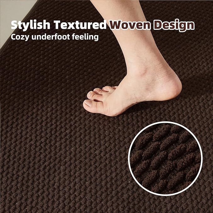 Bathroom Rugs Non Slip Washable, Super Absorbent Thin Bath Mat Small Quick Dry Low Pile Bathroom Rug, Brown 16"x24"