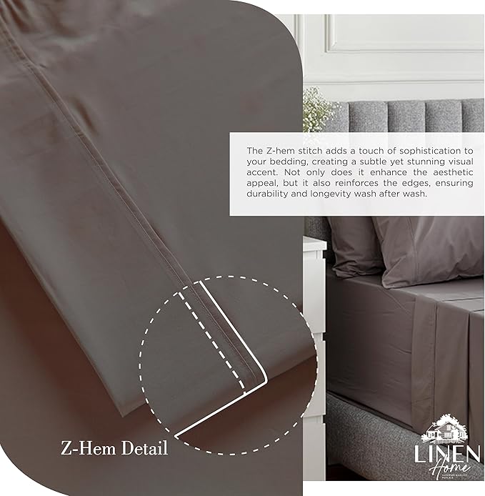Linen Home 100% Cotton Percale Sheets Full Size, Charcoal, Deep Pocket, 4 Pieces Set - 1 Flat, 1 Deep Pocket Fitted Sheet and 2 Pillowcases, Crisp Cool and Strong Bed Linen