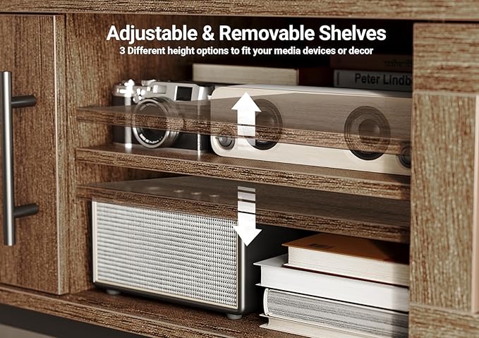 Claiks Mid Century Modern TV Stand for TV up to 70 inch, Entertainment Center with Sliding Barn Doors & Adjustable Shelve, Retro Low Profile Media Console TV Table for Living Room, Walnut