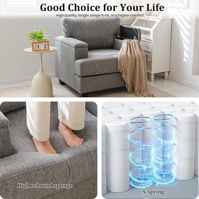 Oversized Accent Chair with Armrest Storage,38”W Big Armchair with 7.8'' Thick Cushion,Deep Seat,Large Comfy Reading Chair, Living Room Chairs,Sofa Chair for Bedroom,Chenille,Dark Gray