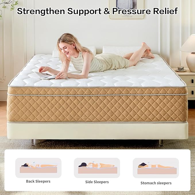 Full Mattress 14 inch, Medium Firm Hybrid Mattress with Memory Foam, Fiberglass Free, Strengthen Edge Suppor, CertiPUR-US Certified Safe Foams & Fabric, Full Size Mattress in a Box