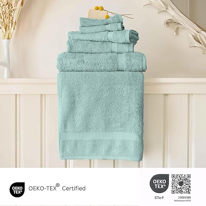 SALBAKOS 100% Turkish Cotton 6-Piece Towel Set | Heirloom Quality Hotel & Spa Collection | Soft, Absorbent 2 Washcloth, 2 Hand, 2 Bath Towel Sets | Made in Turkey (Seafoam Green, 6 Piece Towel Set)
