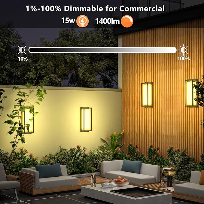 Dimmable LED Outdoor Wall Sconce, Modern Porch Lights 2700K 3000K 3500K 4000K 5000K 5 Colors Changeable,1400 Lumens Exterior Up Down Outdoor Wall Lights for House,Garage Door 2 Pack