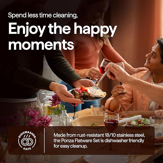 Luciella Ponza Flatware Set for 8, 45-Piece Stainless Steel Silverware Set with Serving Utensils, Timeless Hammered Design, Rust-Resistant, Mirror Polished & Dishwasher Safe