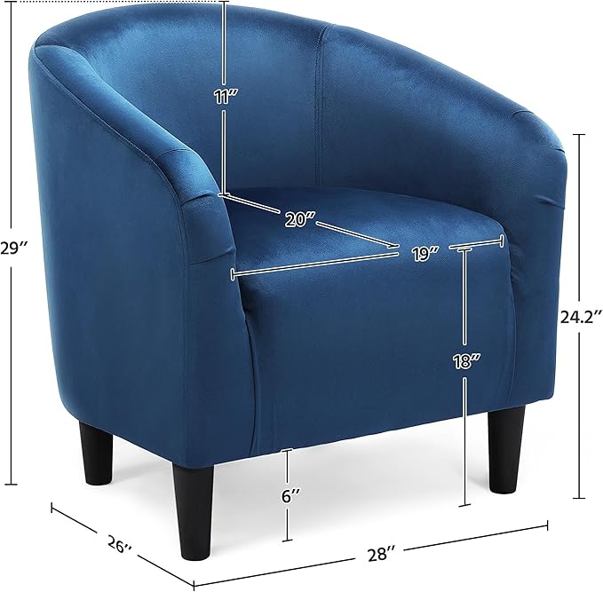Yaheetech Club Chair, Velvet Accent Chair Upholstered Barrel Chair Sitting Chair with Armrest and Low Back for Living Room Bedroom, Pagoda Blue