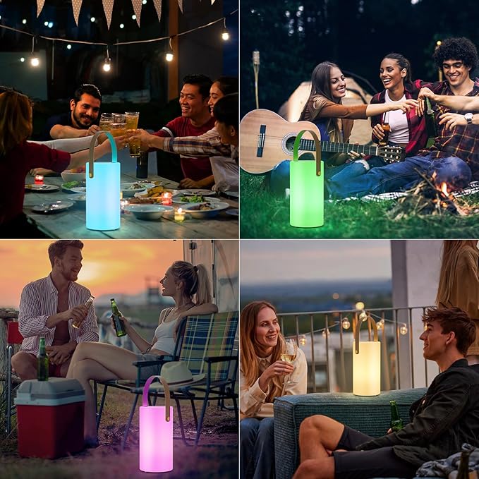 uuffoo 2-Pack Solar Table Lamp Outdoor Lantern 2 in 1 Charging Portable LED Cordless Lights with Remote 8 Colors, Water-Resistant IP44 for Patio Terrace Camping Garden Balcony