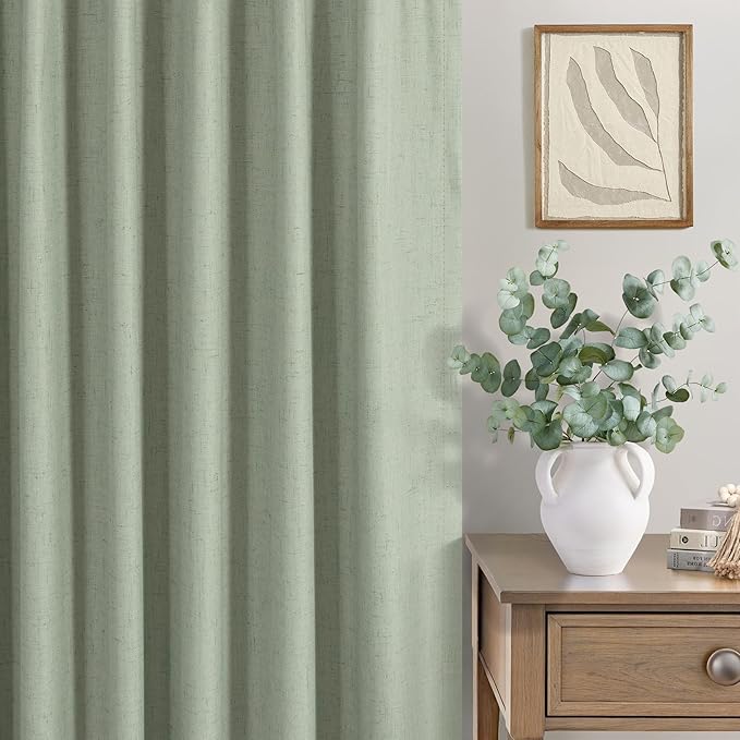 Sage Green Curtains 84 Inch Length 2 Panels Set for Bedroom Back Tab Blocking Light Sage Boho Blackout Linen Drapes Thermal Insulated Black Out Room Darkening Window Curtain for Living Room 52x84 Long