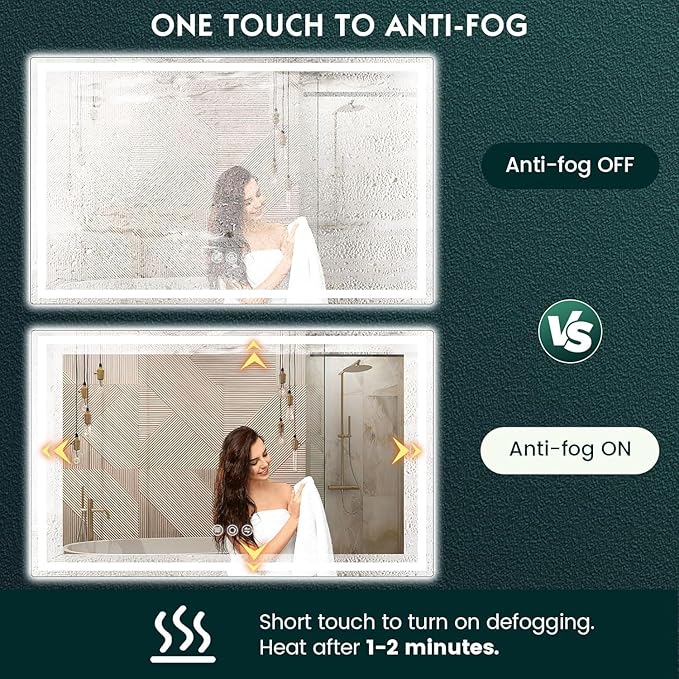 LED Mirror for Bathroom 36"x 60" with Frontlit and Backlit, Anti-Fog Mirror with Lights, Stepless 3 Colors Temperature & Dimmable Bathroom Mirror
