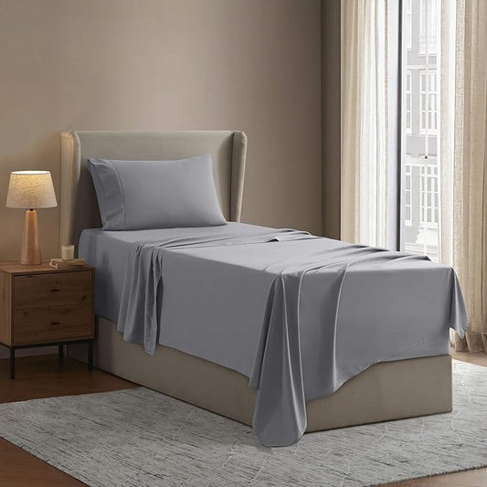 Nestl Twin XL Sheet Set - College Dorm Size - Luxury 1800 Ultra-Soft Microfiber Twin Extra Long Bed Sheets - Deep Pockets - Easy Fit - Extra Soft - 3 Piece Set (Twin XL, Grey)