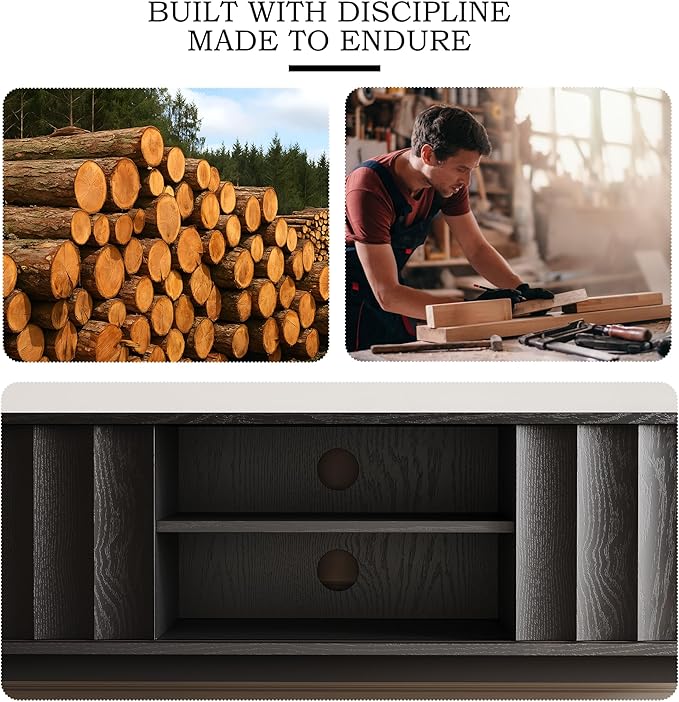 Black Mid Century Modern TV Stand, Wood Fluted Living Room TV Stands with Storage Sliding Doors, Desert-Inspired Design MCM Entertainment Center for 55 60 65 70 75 55+ 60+ 65+ 70+ Inch