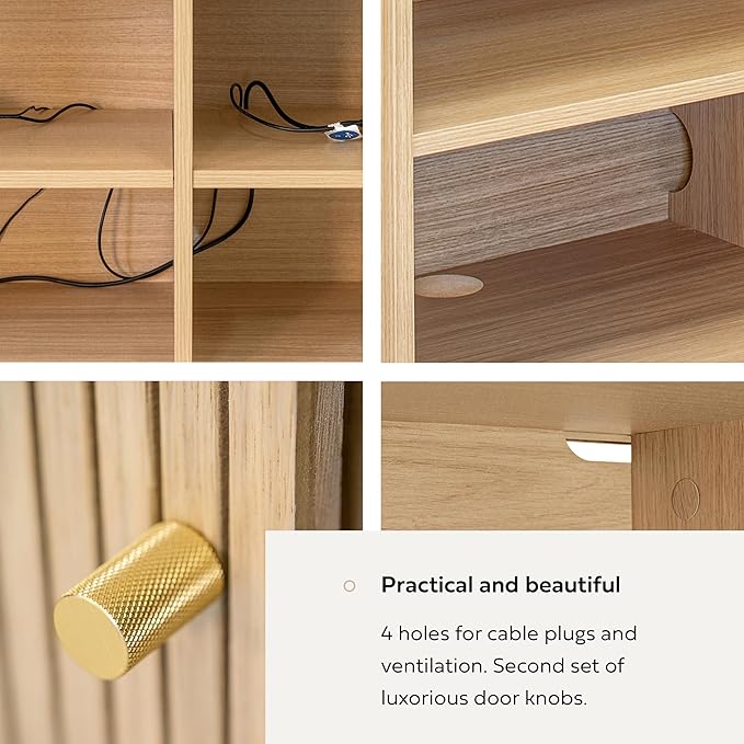 WERMO 71’’ TV Stand with Storage and Shelves for 65-75 inch TV. Wood Entertainment Center with Doors for Living Room and Bedroom, Mid Century Modern Console Table, Television Stand (Oak)