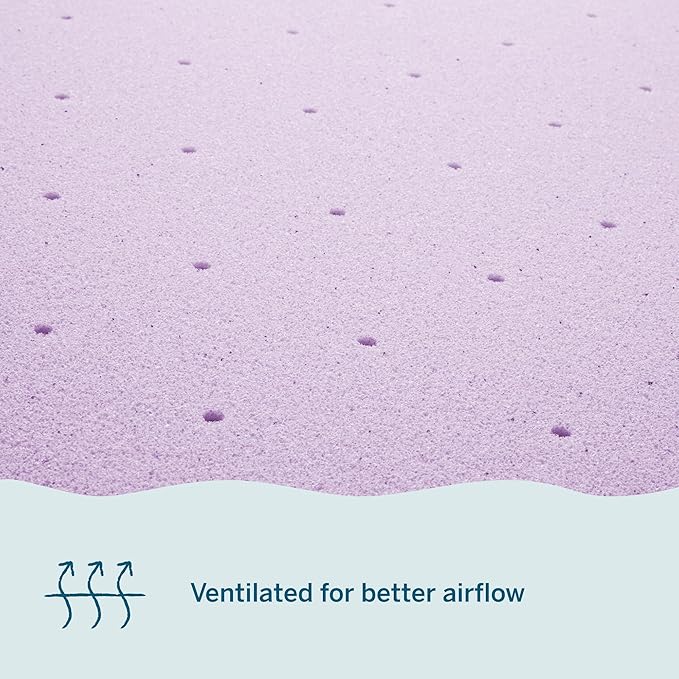 Lucid 2 Inch Lavender Infused Memory Foam Mattress Topper - Ventilated Design – Pressure Relieving Bed Topper - Mattress Pad – CertiPur Certified - King Size