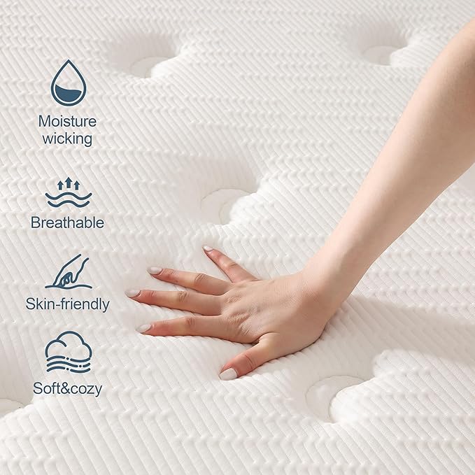 Memory Foam Innerspring Mattress - 14 Inch King Size Mattress for Back Pain Relief, Medium Firm with Reinforced Edge Support, Navy