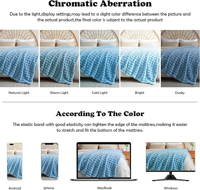 NEWCOSPLAY Faux Fur Throw Blanket Blue Bubble Blanket Thick Warm Soft for Couch Sofa Bed 550GSM (Blue, Throw(50"x60"))