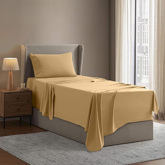 Nestl Twin Sheet Set - 1800 Ultra-Soft Microfiber Twin Bed Sheets - Double Brushed - Deep Pockets - Easy Fit - Extra Soft - 3 Piece Set - Bedding Sheets & Pillowcases (Twin, Camel Gold)