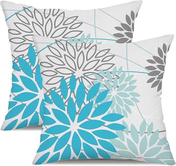 DFXSZ Outdoor Waterproof Summer Pillow Covers 18x18 Set of 2 Blue Floral Decorative Pillowcase for Patio Furniture 01S18
