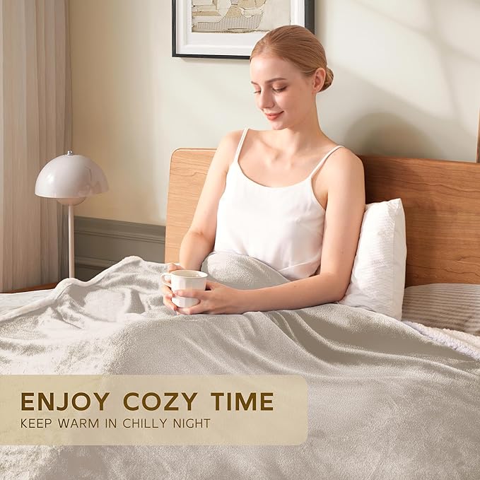 BEAUTEX Sherpa Beige Cream Fleece Throw Blankets, Soft Fluffy Flannel Plush Blanket and Throw, Fuzzy Cozy Cuddle Blankets for Couch Bed Sofa Adults (50" x 60")