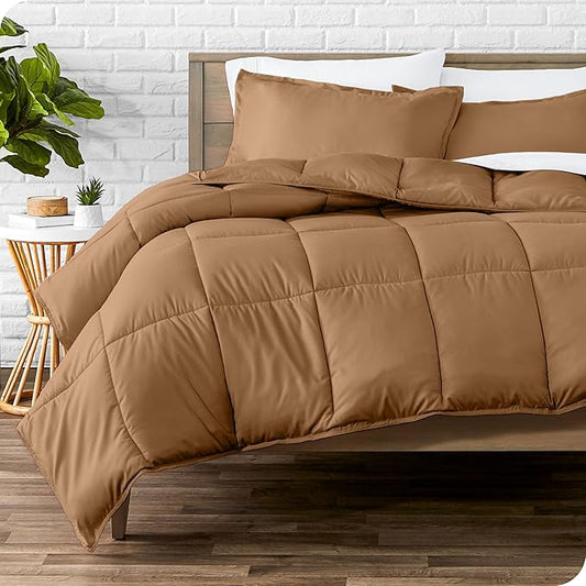 Bare Home Comforter Set - Queen Size - Ultra-Soft - Goose Down Alternative - Premium 1800 Series - All Season Warmth (Queen, Caramel)