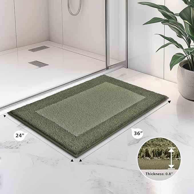 Bathroom Rugs 24" x 36", Non-Slip Extra Soft Absorbent Bath Rugs, Machine Washable Quick Dry Bath Mats for Bathroom Floor, Shower, Bathtub and Sink, Budding Green & Sage Green