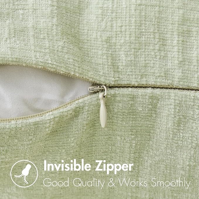 MIULEE Pack of 2 Spring Light Green Couch Throw Pillow Covers 12x20 Inch Soft Chenille Pillow Covers for Sofa Living Room Solid Dyed Pillow Cases