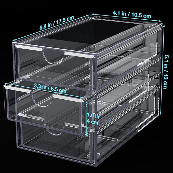 Noverlife 3 Drawers Hair Accessories Organizer, Clear Acrylic Hair Ties Desktop Craft Drawer Cabinet, Hair Claws Desk Organizer Storage Containers Box with Pull-Out Drawer for Bathroom Closet Office